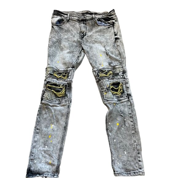 Create 2MRW Denim Paint Straight Leg Jeans Men's Size 34X32 Gray Distressed - Picture 1 of 12